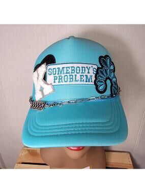 "Somebody's Problem" Turquoise Snapback Trucker Hat w/ Chain